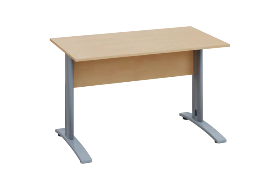 EPK 27 - 12 stůl kancelářský, kovová podnož stříbrná, deska 25 mm, široký 1200 mm, bříza irská